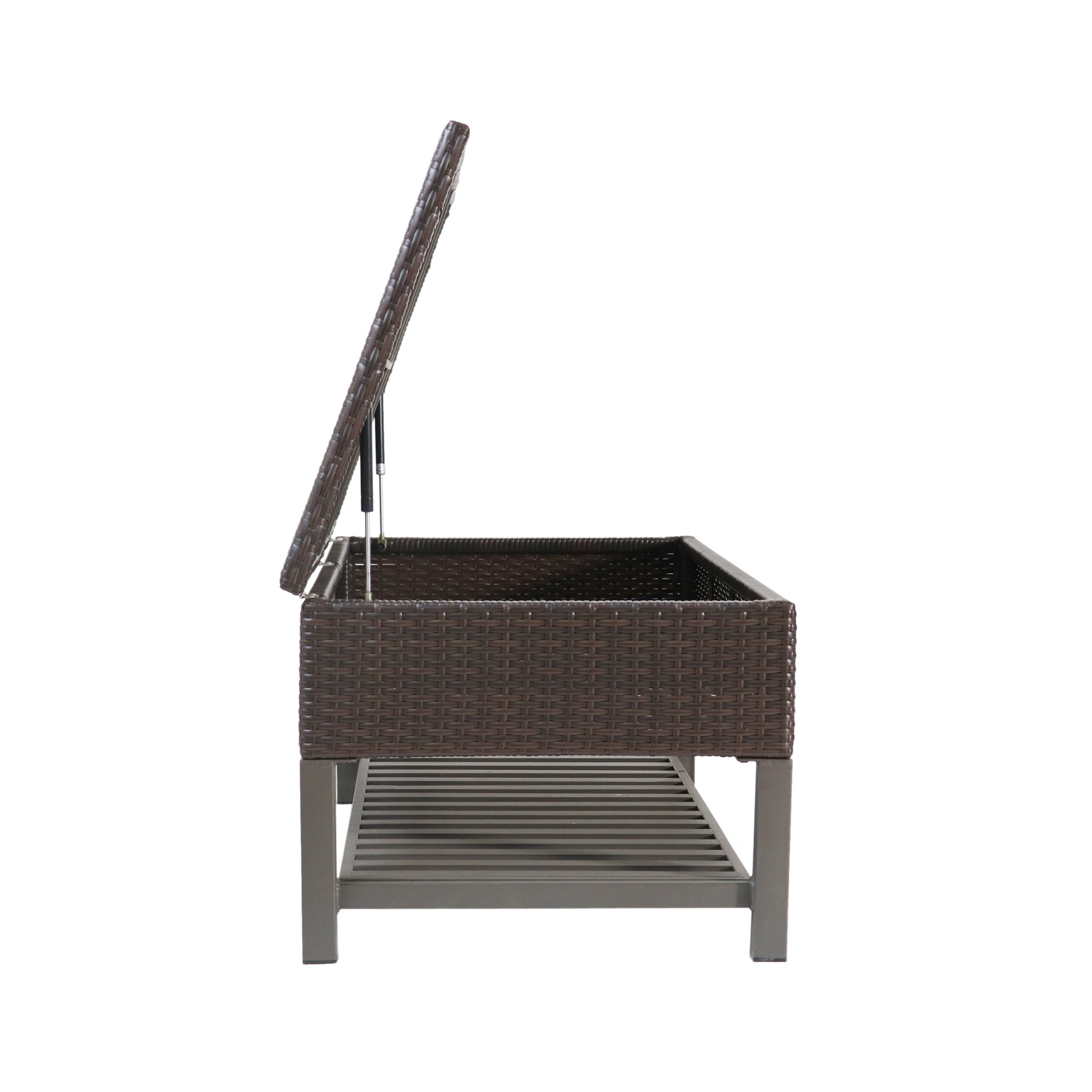 Martina Storage Bench with Rack, Wicker with Iron Frame