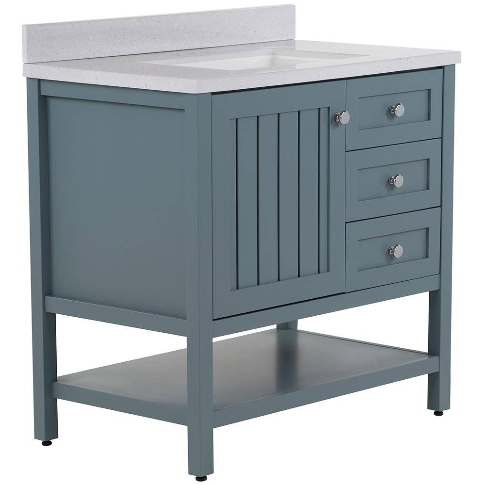 Home Decorators Collection Lanceton 37 in. W x 22 in. D Bath Vanity in Sage with Solid Surface Vanity Top in Titanium with White Sink LT36P2V9-SE