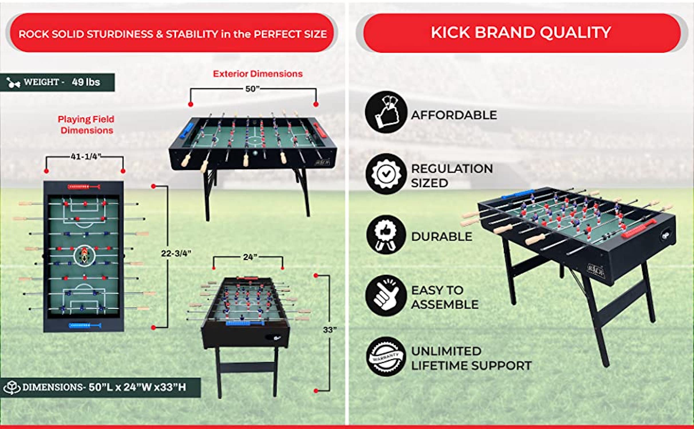 KICK Arcadia 48″ Folding Foosball Table (Black)