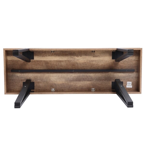 Oak Finish MDF Wood and Black Metal Console Entry Table - 30