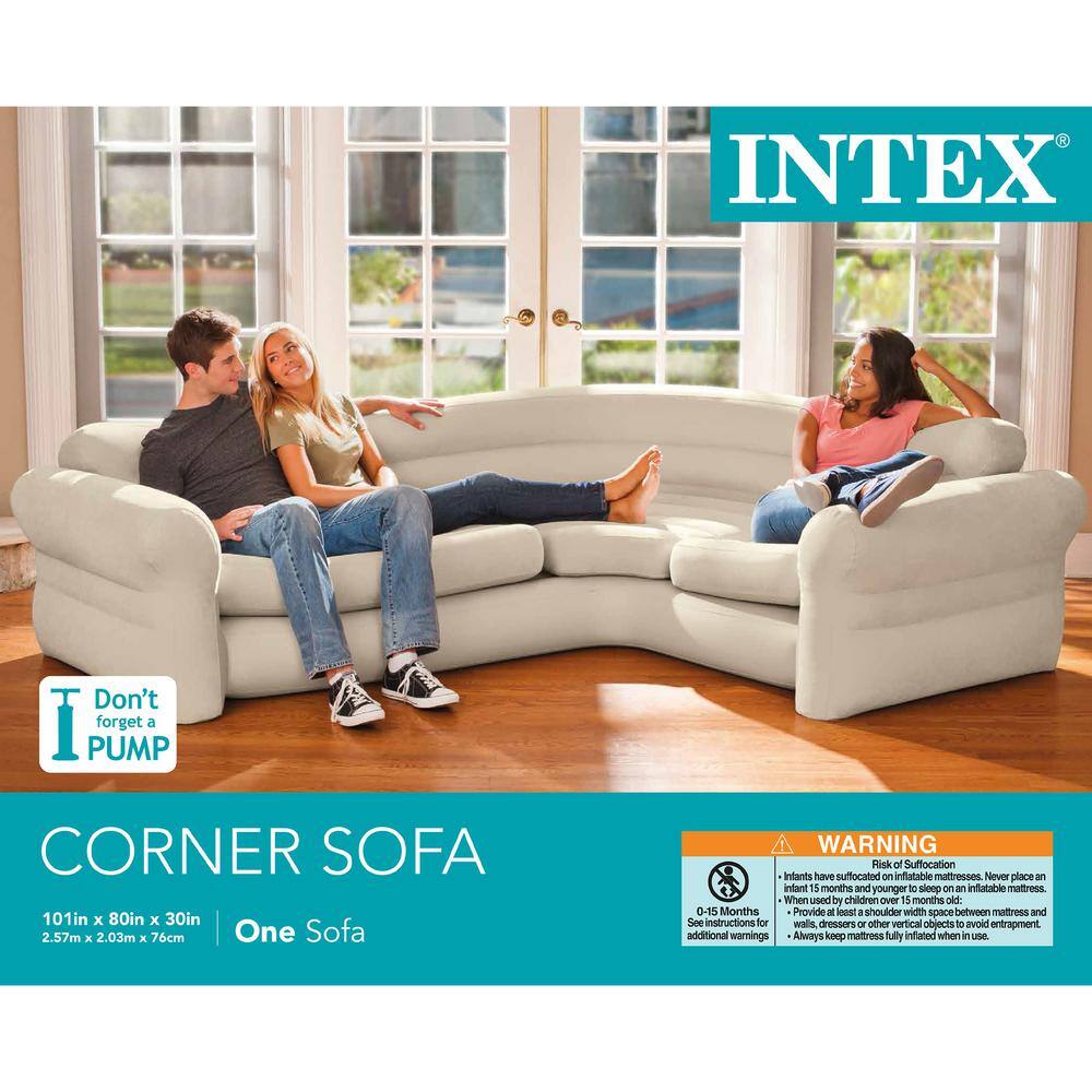 Intex Inflatable Corner Living Room Air Mattress Sectional Sofa Beige 68575EP