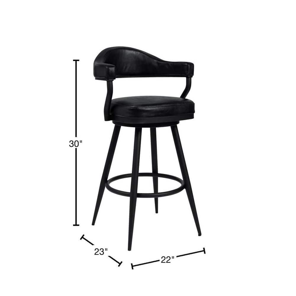 Armen Living Amador 30 in. Bar Height Bar Stool in a Black Powder Coated Finish and Vintage Black Faux Leather 721535746972