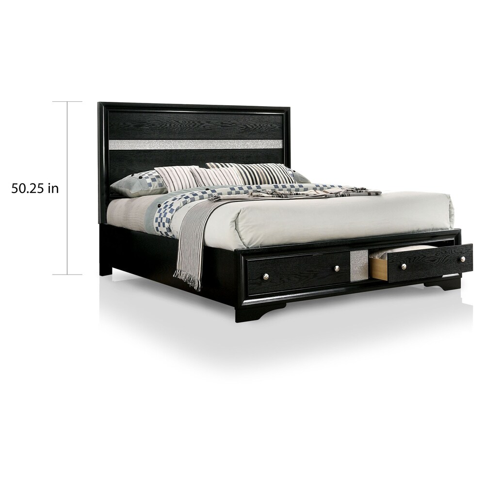 Manzini Contemporary Black Solid Wood 2 Piece Storage Platform Bed and Chest Set by Furniture of America