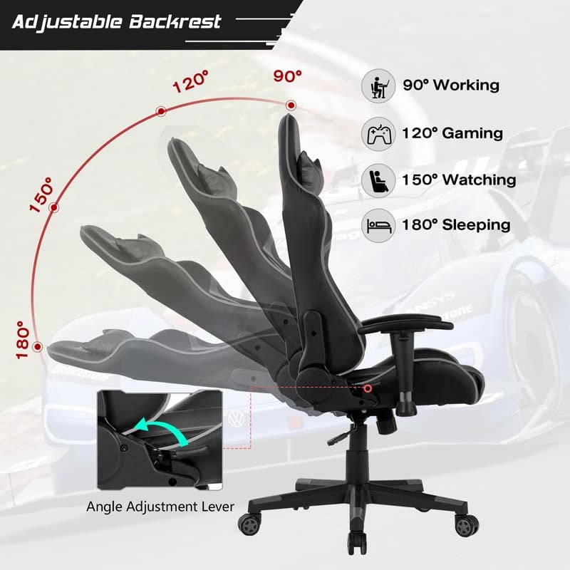 Ergonomic Swivel Massage Gaming Chair Recliner, E-Sport Gamer Racing Chair, Computer Office Chair with Headrest & Lumbar Support