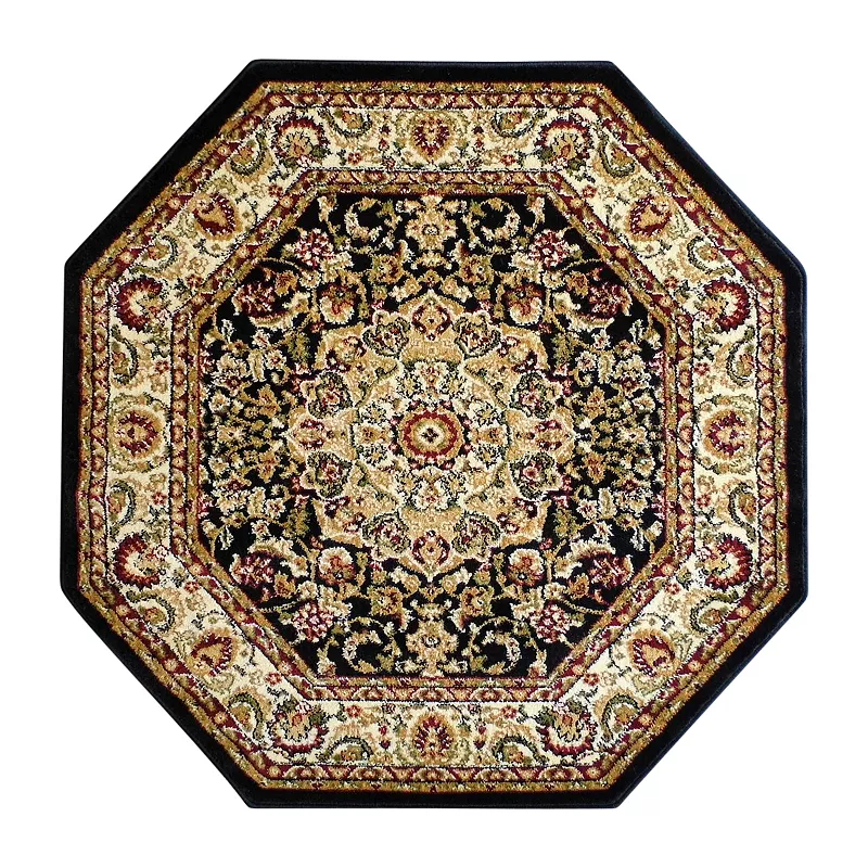 Masada Rugs Masada Rugs Bellagio Collection 7'x7' Traditional Octagon Area Rug in Black - Design B401