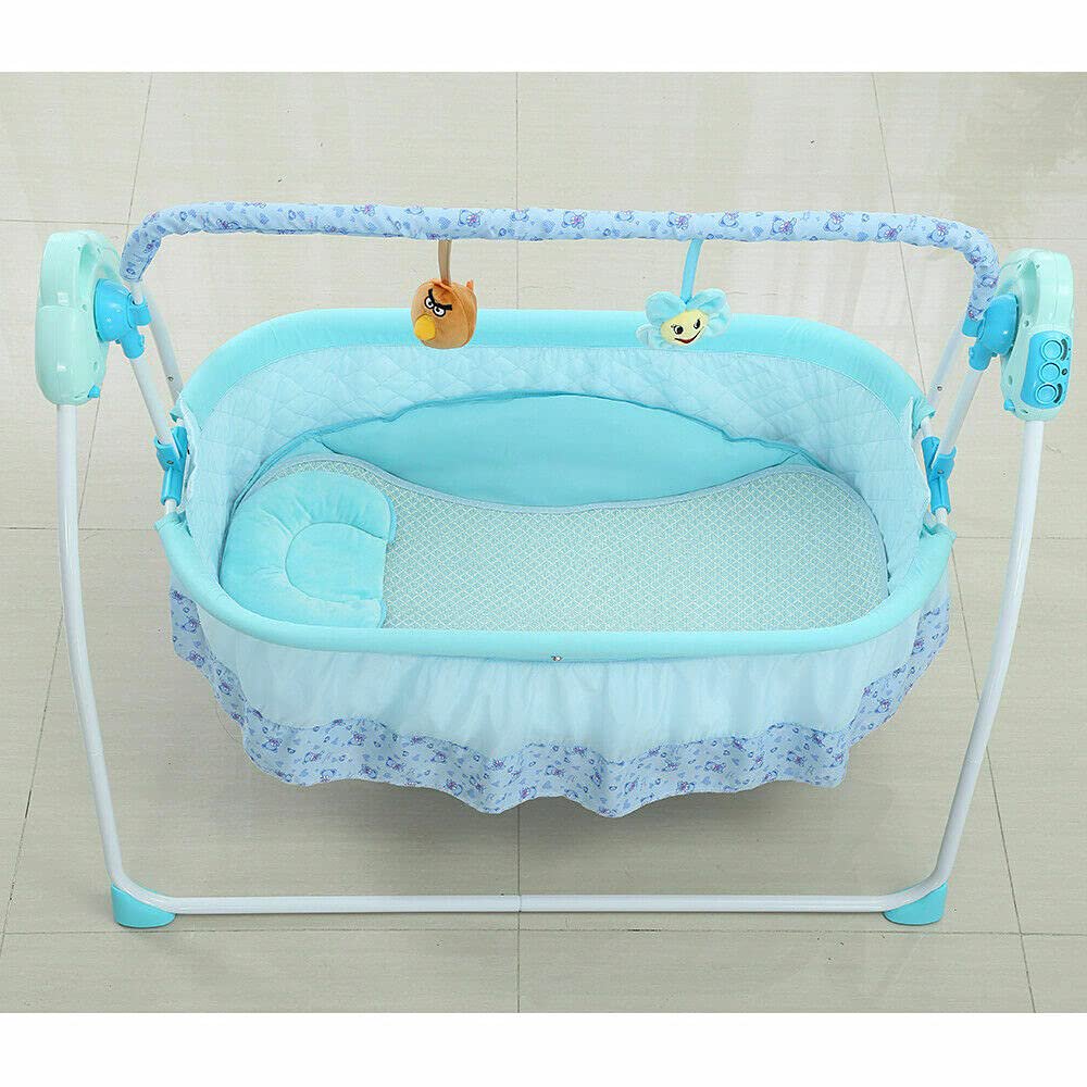 Miumaeov Electric Swing Cradle Automatic Baby Rocker Baby Bassinet Cradle with Music Function (Blue)