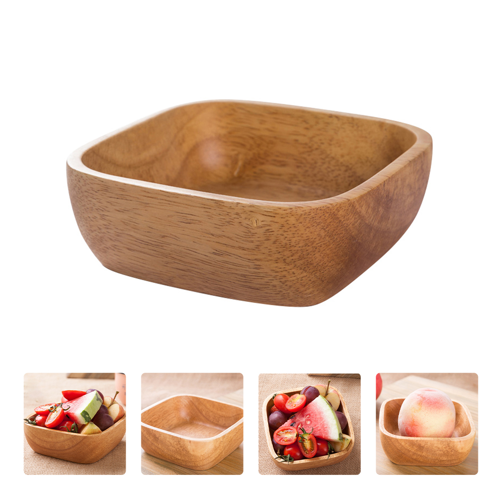 Hemoton 1Pc Wooden Bowl Dessert Plate Wood Salad Bowl Food Container Tableware