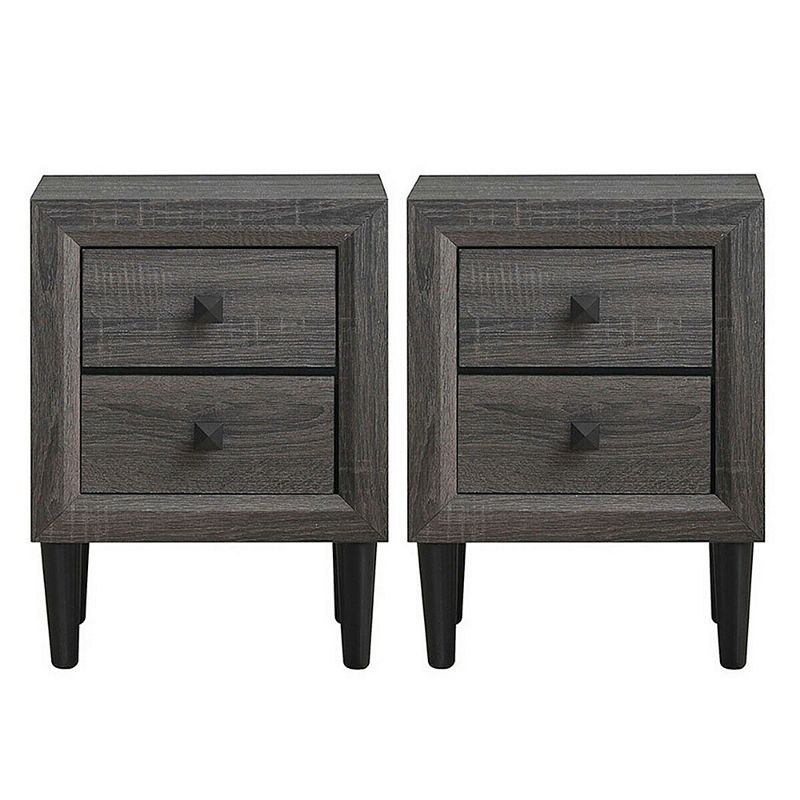 2 Pieces Multipurpose Retro Nightstand with 2 Drawers