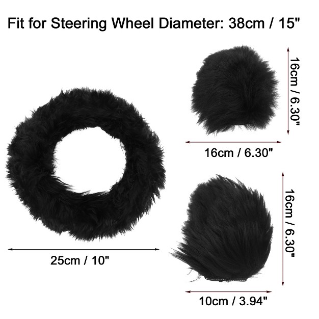 Unique Bargains Fluffy Car Steering Wheel Cover Fit For 15inch Soft Fluffy Handbrake Cover Gear Shift Boot Cover Universal Long Hair 1 Set