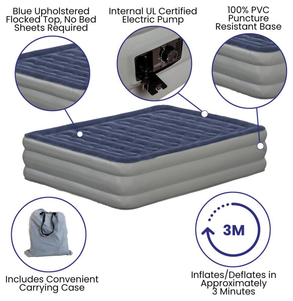 18 inch Air Mattress with ETL Certified Internal Electric Pump and Carrying...   Mattresses   by Homesquare  Houzz