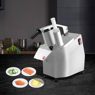 VEVOR 550-Watt Single Speed Silver Commercial Food Processor 2-Feeding Holes Electric Vegetable Slicer 1600-RPM with 6-blade QCJJKC-30060HZ001V1