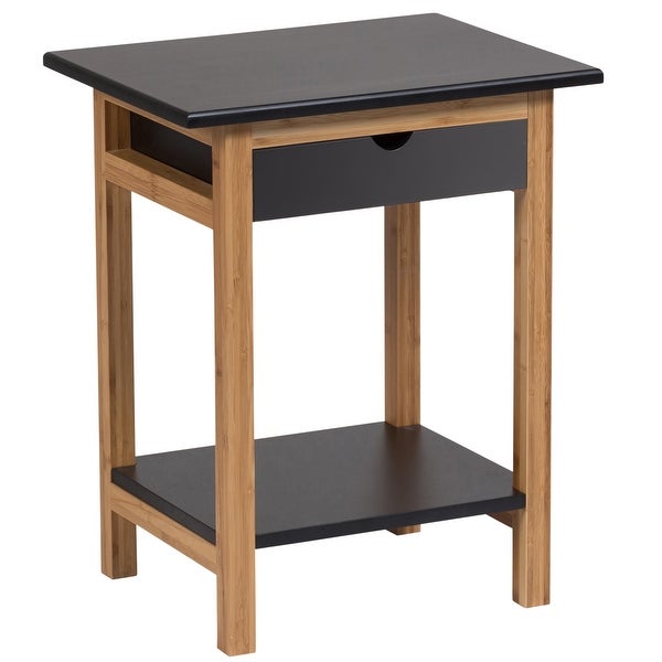 2 Tier Solid Bamboo Frame End Table with Drawer