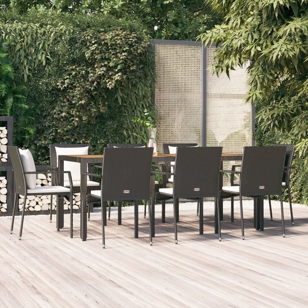 vidaXL 3 Piece Patio Dining Set with Cushions Black Poly Rattan