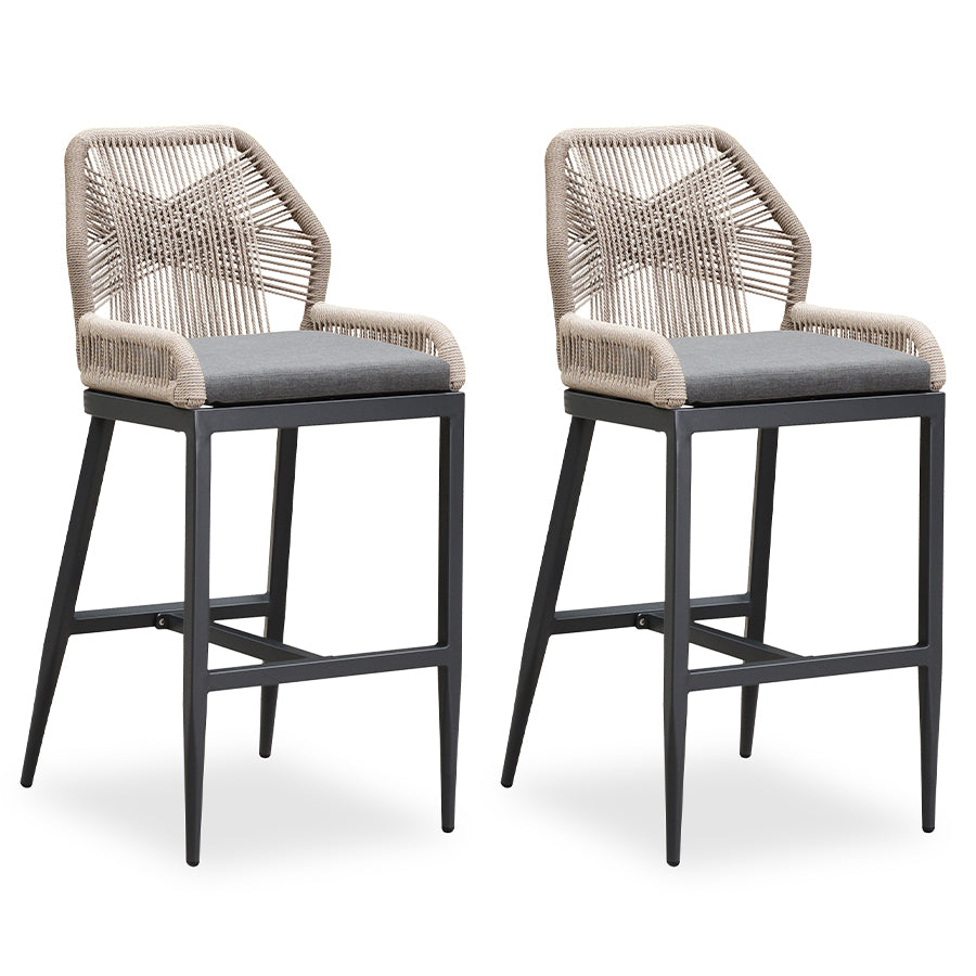 PURPLE LEAF Patio Sunbrella Bar Stools Set of 2  Rattan Bar Aluminum Bar Stool Outdoor Barstools with Back and Cushion for Garden Kitchen Island