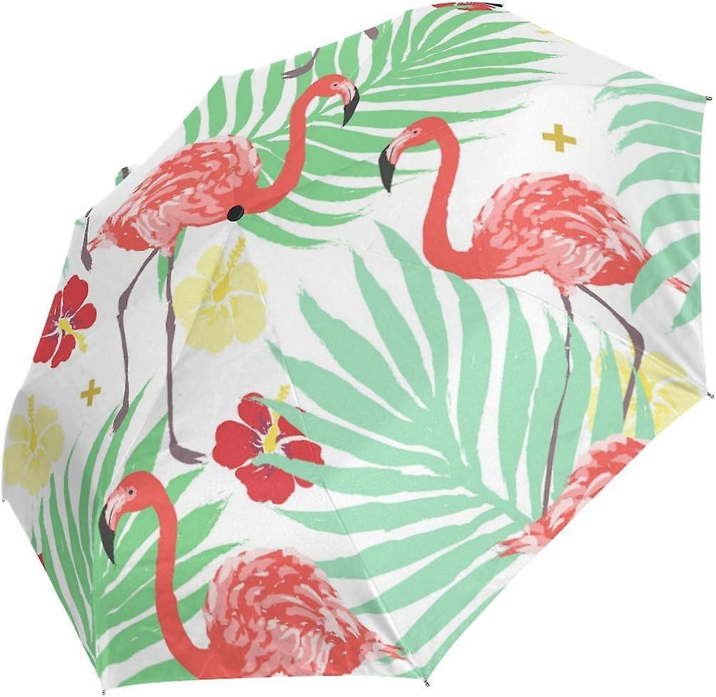 Top Carpenter Exotic Flamingo Palm Hibiscus Flower Anti Uv Windproof Travel Umbrella Parasol With Auto Open/close Button