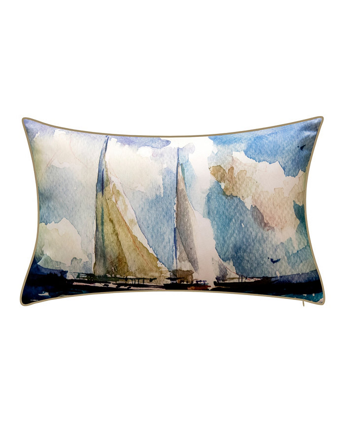 Edie@Home Watercolor Sailboats Decorative Pillow， 26 x 14