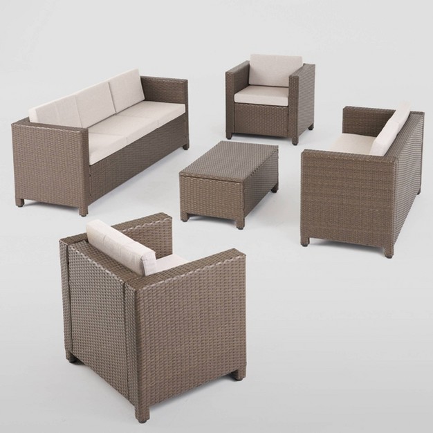 Puerta 5pc Wicker Sofa Chat Set Brown ceramic Gray Christopher Knight Home