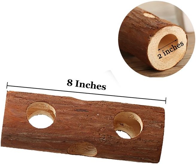 SunGrow Rabbit and Gerbil Chew Dwarf Hamster Hideout and Play Tunnel Wooden Log， 8-in