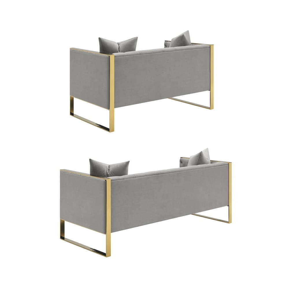 Velvet Sofa Set with Metal Legs in Gold and Grey