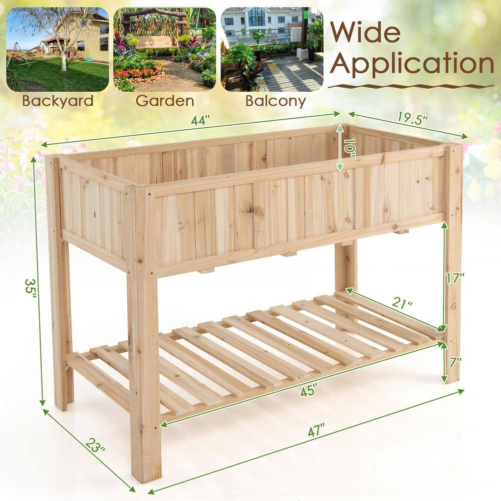 HONEY JOY 47 in. x 23 in. x 35 in. Raised Garden Bed WShelf  Liner Elevated Wood Planter Box Outdoor Standing Planter Bed WLegs TOPB006517