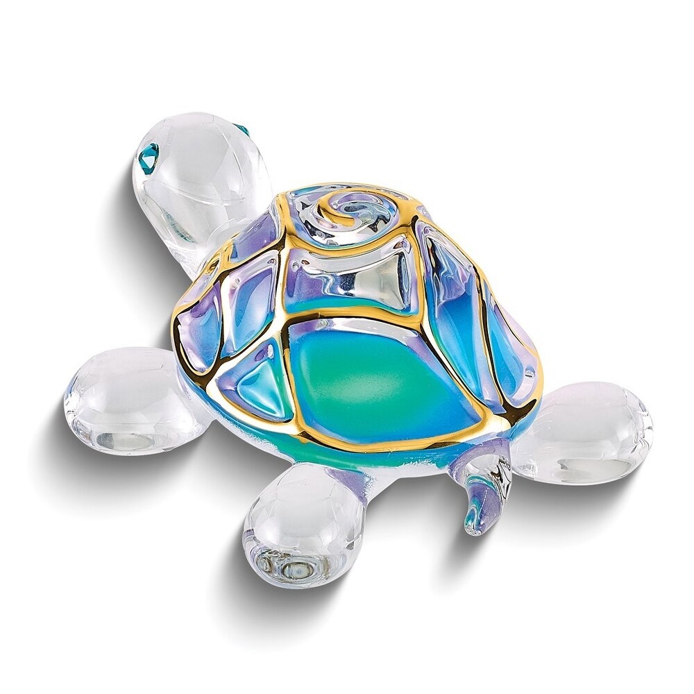 Curata Tiffany The Turtle Handcrafted Glass Figurine with 22k Gold Trim   3.5\