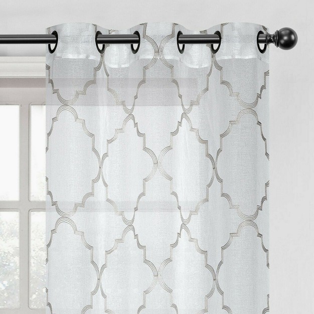 Kate Aurora Lux Home 2 Pack Shabby Trellis Semi Sheer Embroidered Clover Grommet Top Curtains