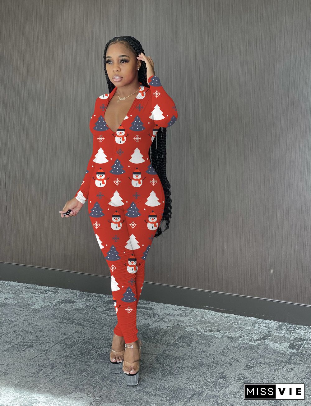 Christmas Snowman Print Jumpsuit