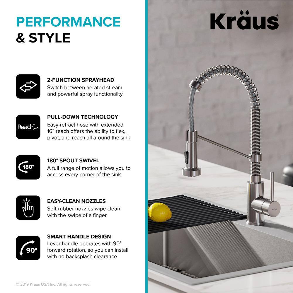 KRAUS Loften Stainless Steel 33in. Single Bowl Drop-in  Undermount Kitchen Sink with Stainless Steel Pull Down Faucet KCA-1102