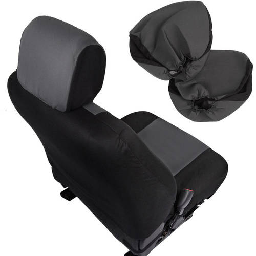 BDK Car Seat Covers Polyester Cloth 2 Front and Integrated Headreasts Bench， High Back Rear 9pc