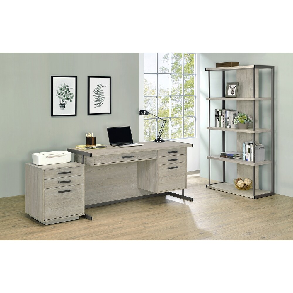 Brisley Whitewashed Grey and Gunmetal Sled Base Office Desk