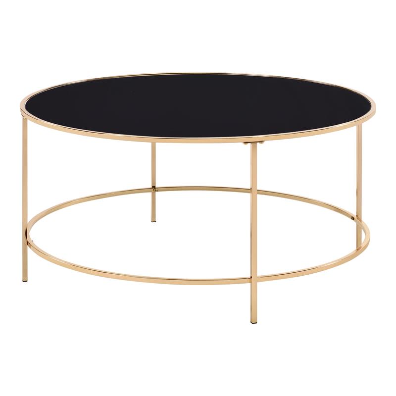 Bowery Hill Contemporary Glass Top Round Coffee Table in Gold