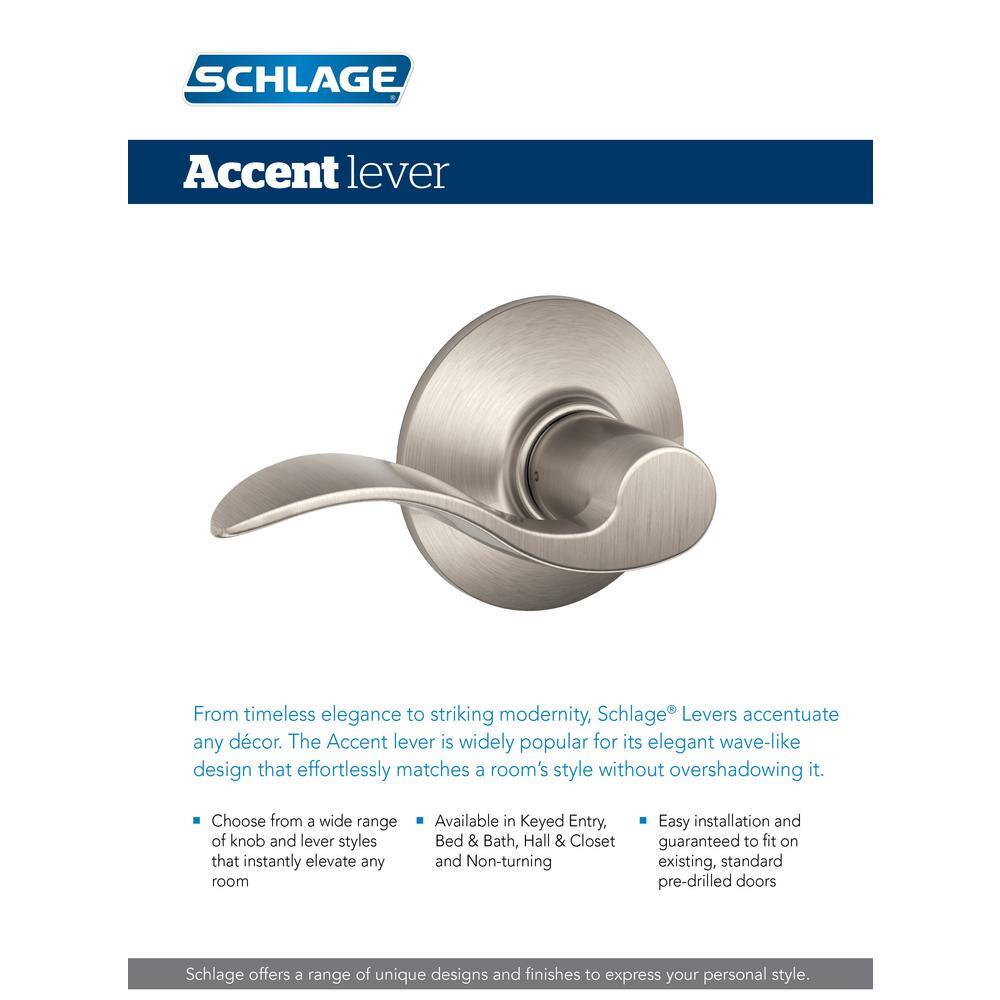 Schlage Accent Satin Nickel Privacy BedBath Door Handle F40 V ACC 619