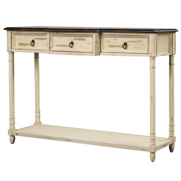 Nestfair Solid Wood Console Table with 3 Drawers and Shelf