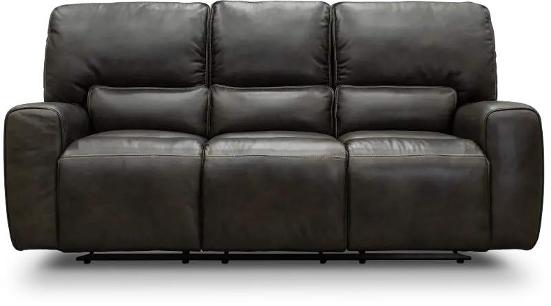 Madrid Charcoal Gray Leather-Match Triple Power Reclining Sofa