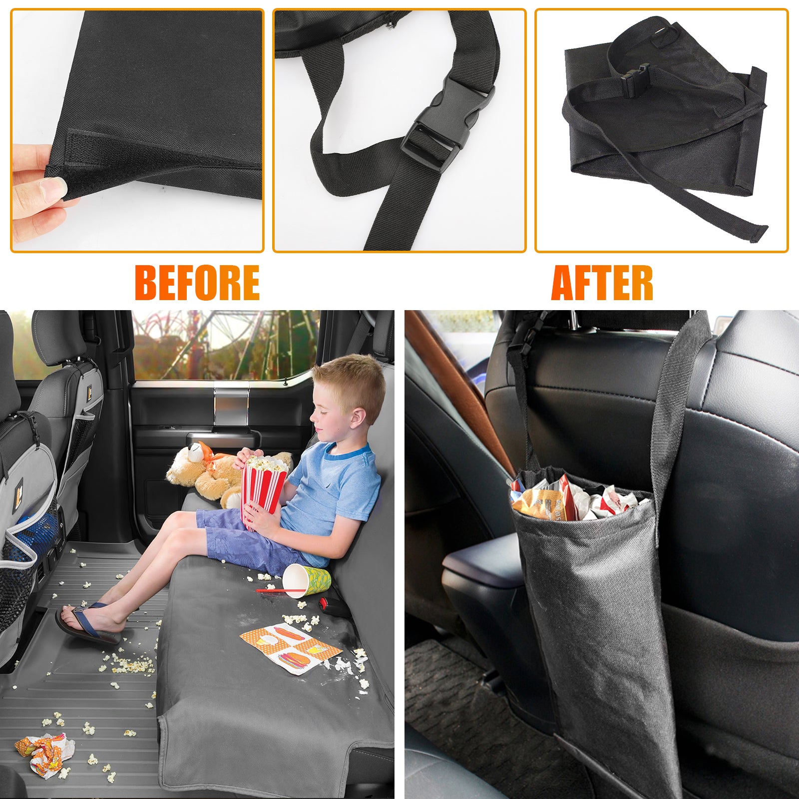 2pcs Car Trash Bags， TSV Car Garbage Can Hanging Back Seat， Washable Eco-Friendly Vehicle Garbage Bag Storage Pockets