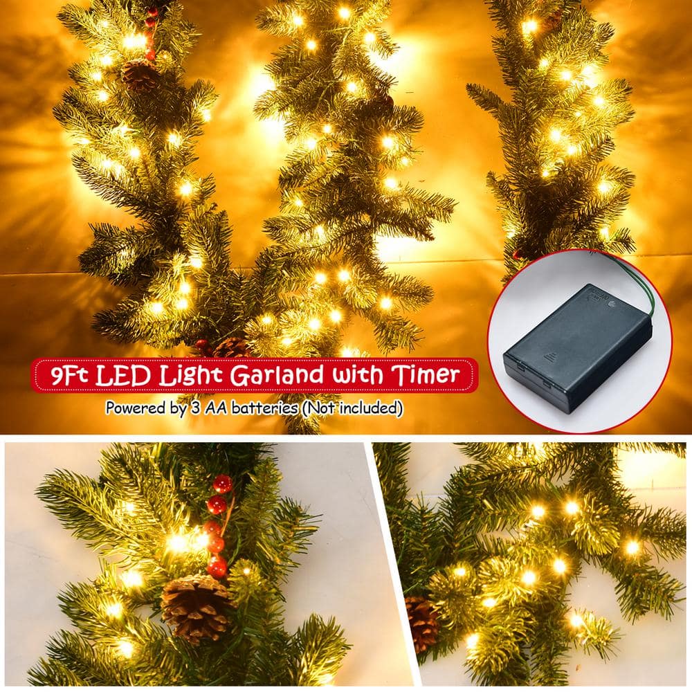  9 ft. Battery Operated Pre-Lit LED Artificial Fall Garland with 100 LED Lights and Timer MS2J-WR98