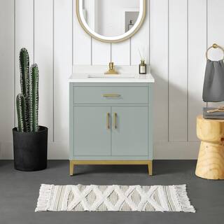 OVE Decors Diya 30 in. W x 22 in. D x 34.5 in. H Bath Vanity in Sage Green with White Engineered Marble Top 15VVA-LUDO30-15