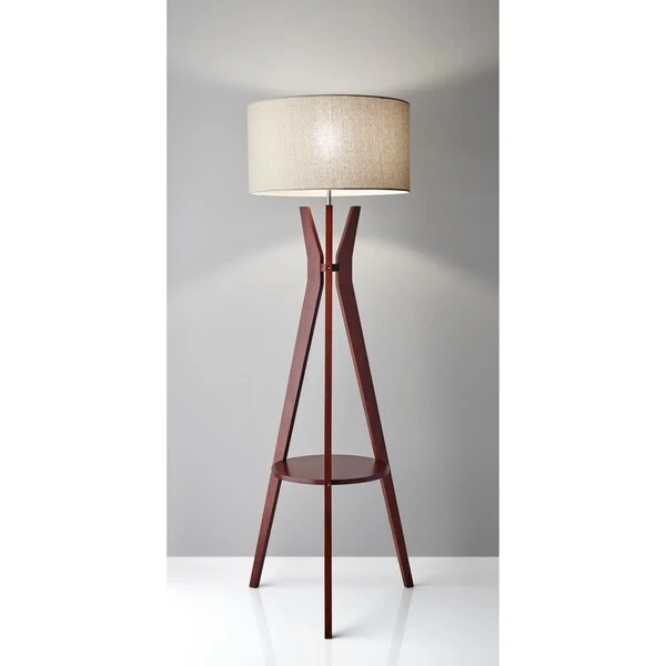 Adesso Bedford Solid Walnut Wood Tripod Shelf Floor Lamp