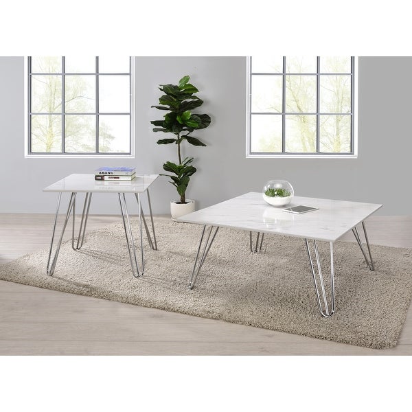 Anabel White and Chrome Hairpin Leg Square End Table