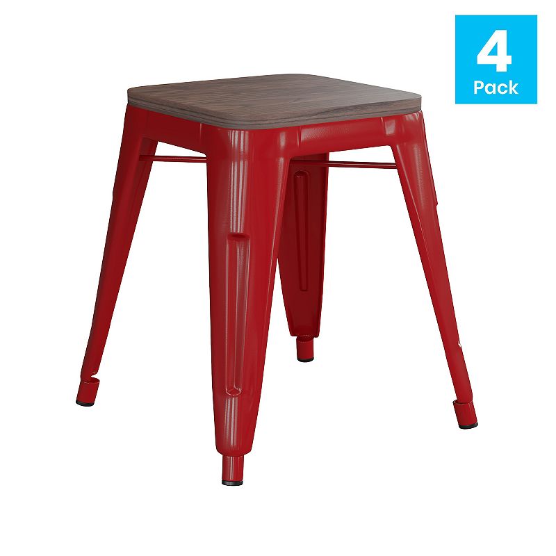 Flash Furniture Kai Red Backless Table Height Stool 4-piece Set