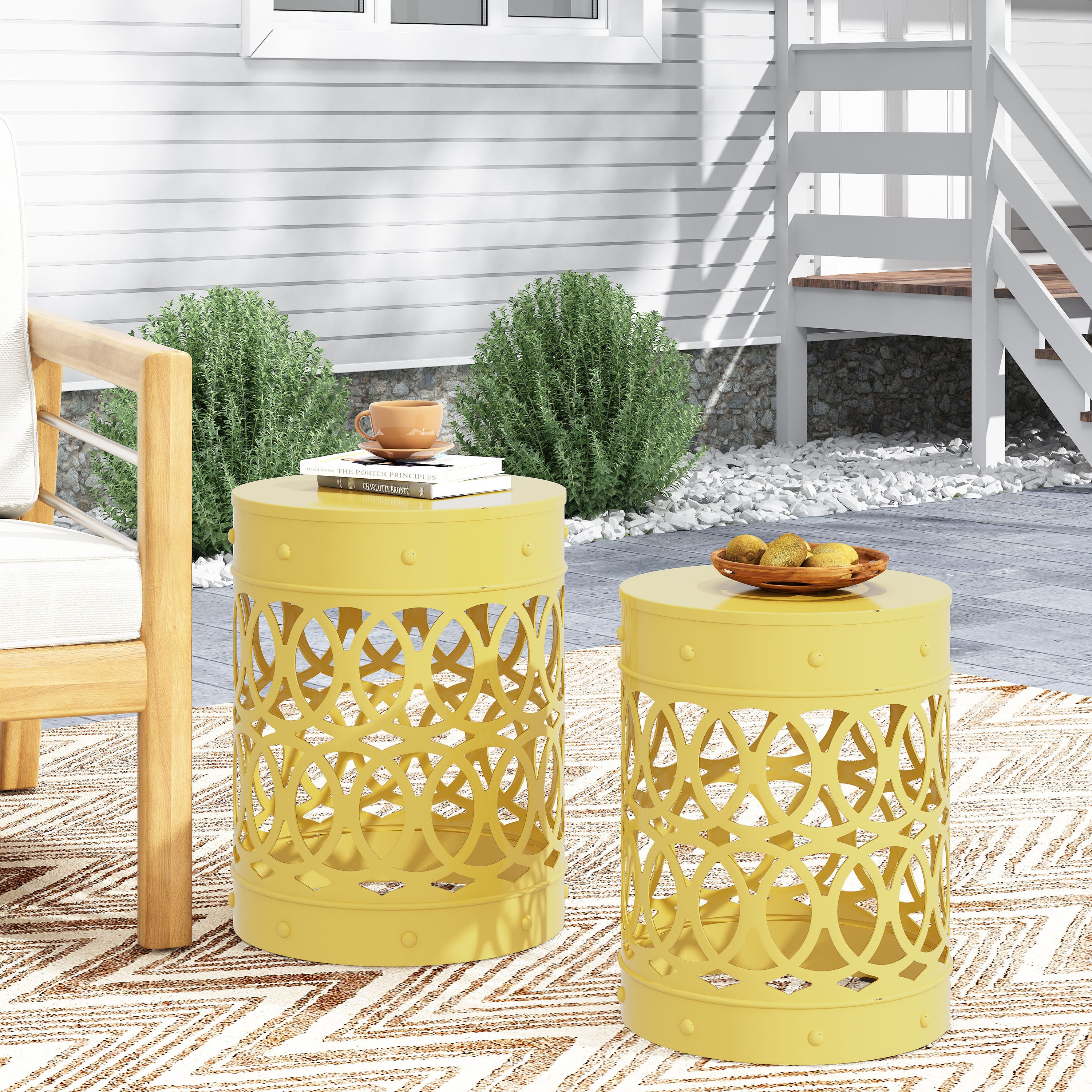 Pellerin Outdoor Metal Side Tables, Set of 2