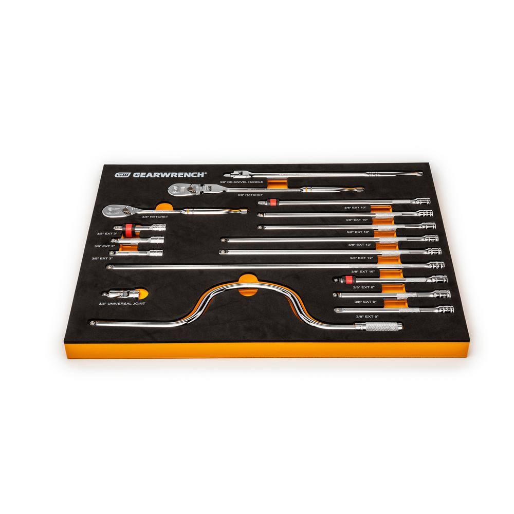 GEARWRENCH 38 in. Drive 90-Tooth Ratchets and Drive Tool Set in EVA Foam Tray (17-Piece) 89076