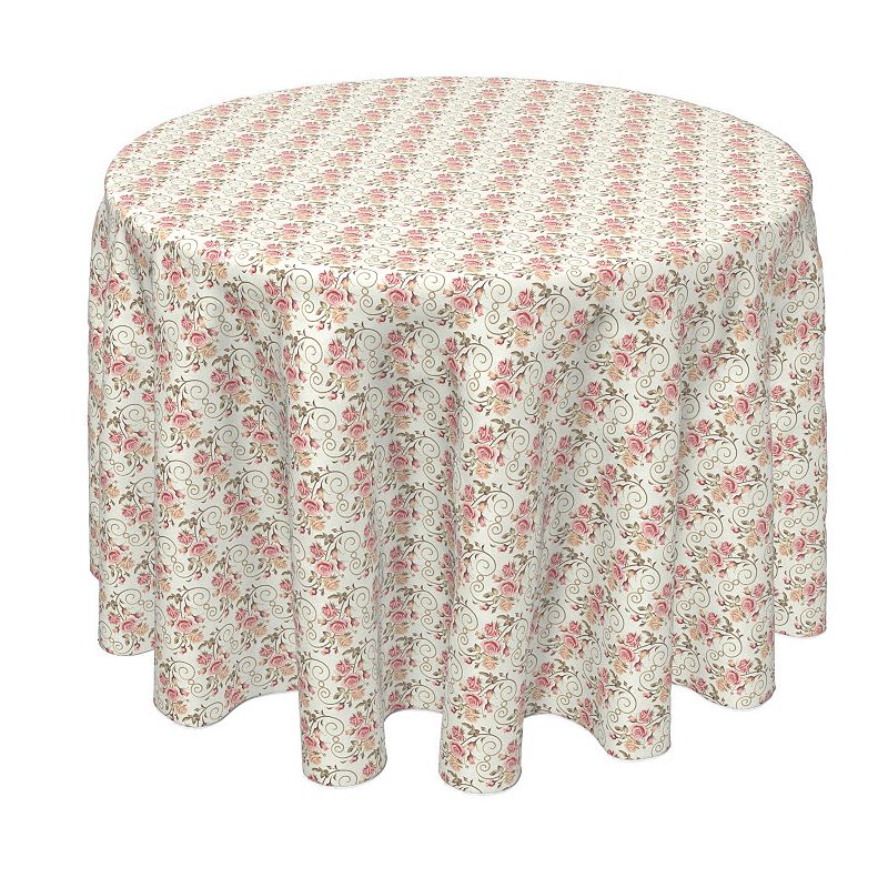 Round Tablecloth， 100% Polyester， 70 Round， Roses and Swirls