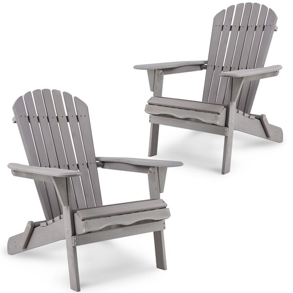 Wood Lounge Patio Folding Adirondack Chair Solid Cedar Wood (Set of 2)