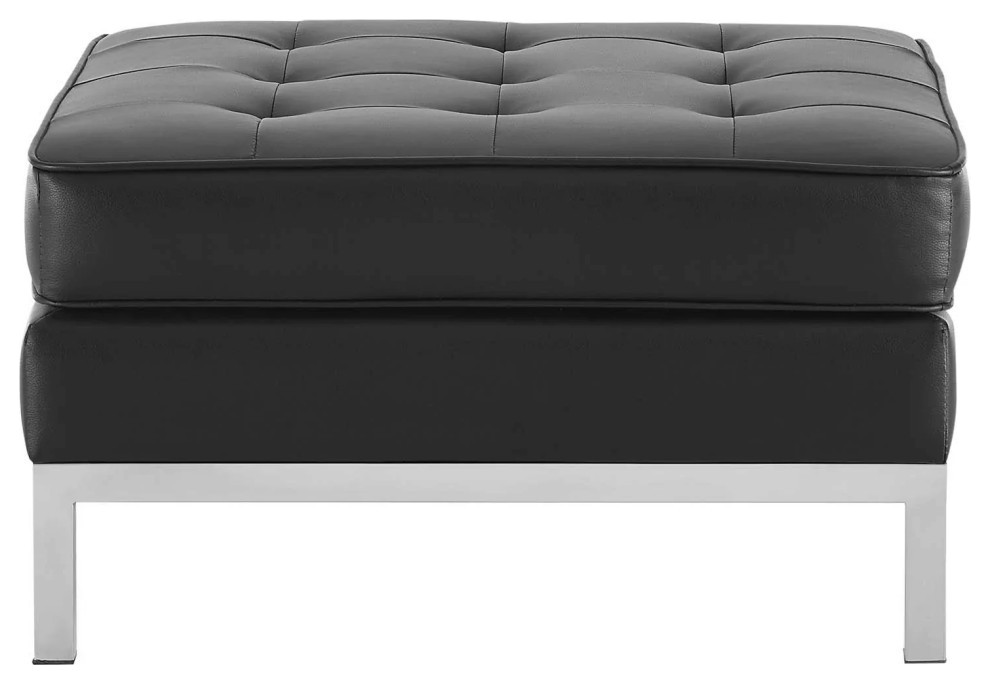 Fiona Black Silver Tufted Upholstered Faux Leather Ottoman   Contemporary   Footstools And Ottomans   by V.S.D Furniture  Houzz