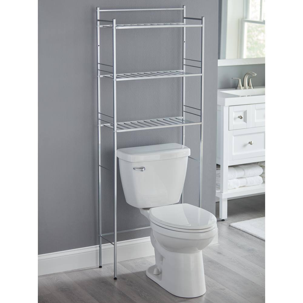 Glacier Bay Slat Style 24 in. W x 9.5 in. D x 64.5 in. H Nickel Over-the-Toilet Storage 3465NNHD