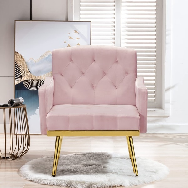 Velvet Accent Chair， Comfy Tufted Upholstered Armchair， Gold Legs - 28.7“W