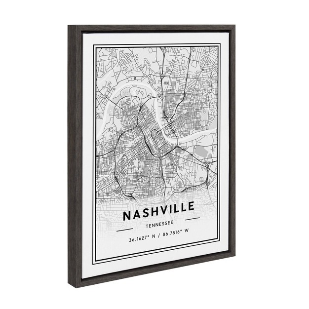 X 24 quot Sylvie Nashville Modern Map By Jake Goossen Framed Wall Canvas Gray Kate amp Laurel All Things Decor