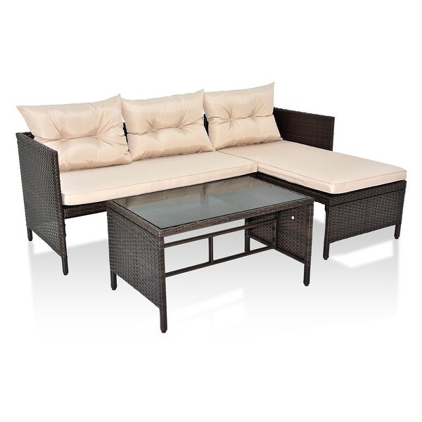 Patio PE Wicker 3Piece Sectional Conversation Set