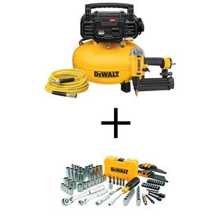 DW 6 Gal. 165 PSI Heavy-Duty Electric Pancake Air Compressor 18GA Brad Nailer and Mechanics Tool Set (108-Piece) DWFP1KITW73801